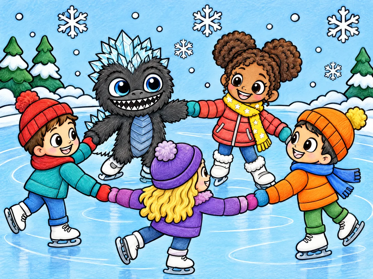 Shiver ice skating hand in hand with Mira and the village children
